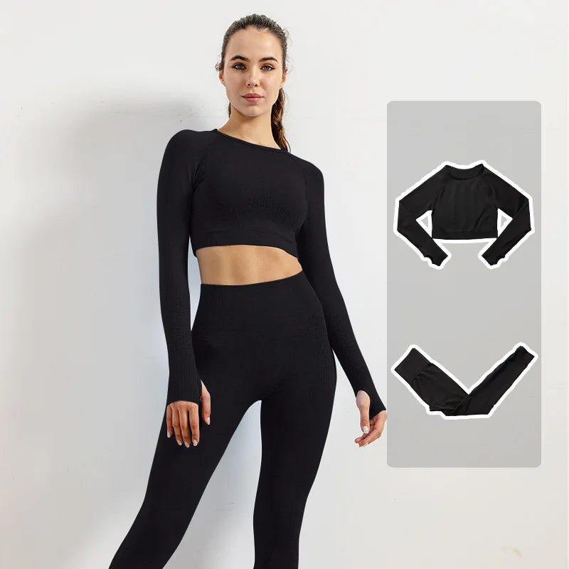Women Vital Seamless Yoga Fitness Clothing Set High Waist Gym Leggings Crop Tops Sports Tracksuit Plush Up Sports Outfits
