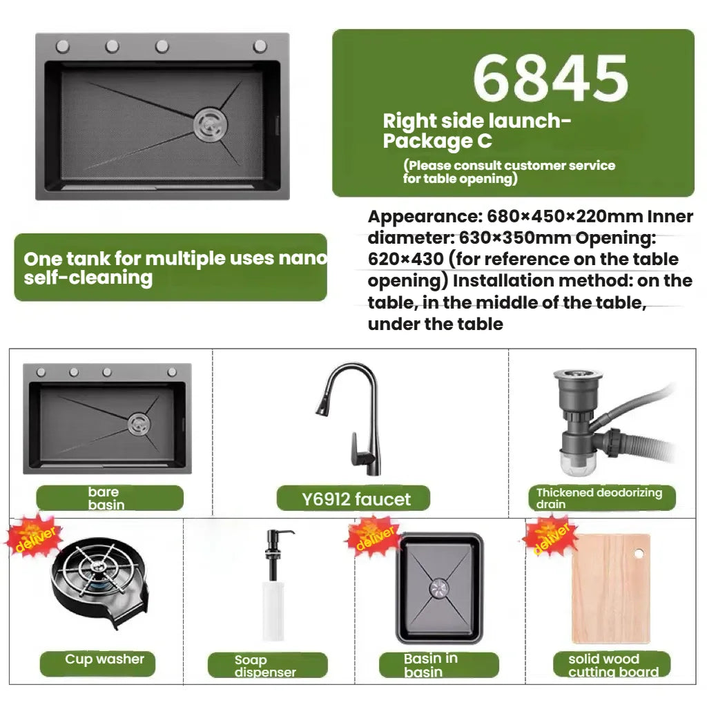 Kitchen Sink Stainless Steel Rice Grain Pattern Multifunctional Wear and Stain Resistant Large Single Slot Wash Dish Basin