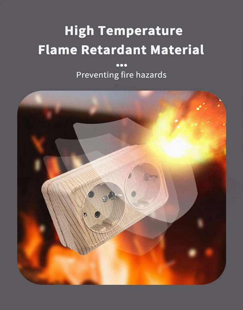 Holzfarbe, Wandoberfläche, 2-Steckdosen, Stecker, EU-Außensteckdosen mit Erdung, Steckdose für den Außenbereich, flammhemmender Kunststoff.