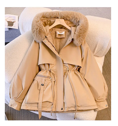 Neue frauen Baumwolle Gefütterte Plüsch Warme Mantel 2024 Herbst Winter Parkas Mantel frauen Lange Sleeve Zipper Mit Kapuze Kordelzug parkas.
