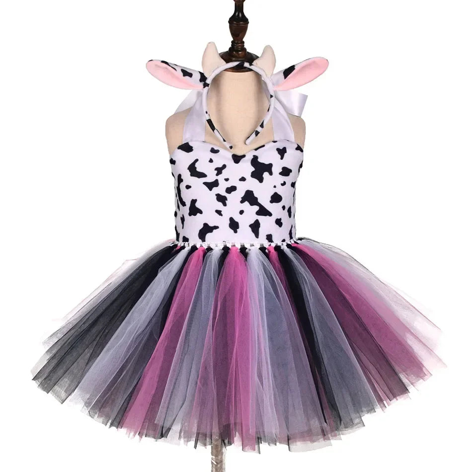 Halloween Tier Cosplay Kostüm für Kinder Wald Thema Kühe Tiger Giraffe Leopard Zebra Tutu Kleider Performance Tanz Sets.