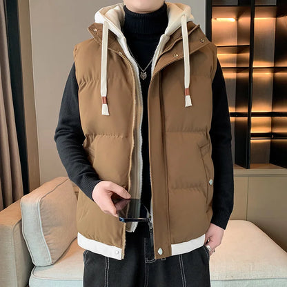 Men Windproof Hooded Vest Men Jacket Sleeveless Vest Winter Jacket Casual Coat Men Down Cotton Warm Thicken Waistcoat Thick Coat.