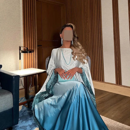 Uni Tassel Gradient Dubai Muslim Abaya For Woman O-Neck Elegant Casual Loose Moroccan Saudi Kebaya Fashion Party Dress 2025.