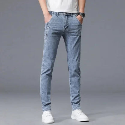 2024 New Men's Skinny Jeans Blue Gray Cotton Elasticity Straight Pencil Foot Slim Fit Fashionable Casual Denim Long Pants Male