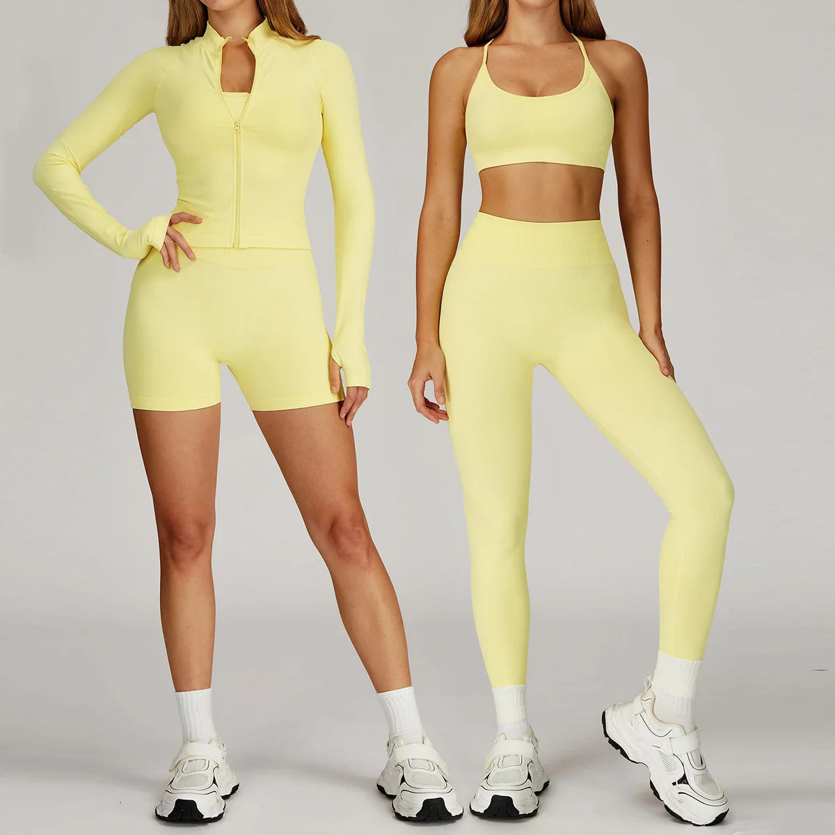 2PCS Yoga Suit Sports Set Women Gym Set Woman Tracksuit Running Workout Long Sleeve Sports Shirt Shorts and bra set Sport Outfit.