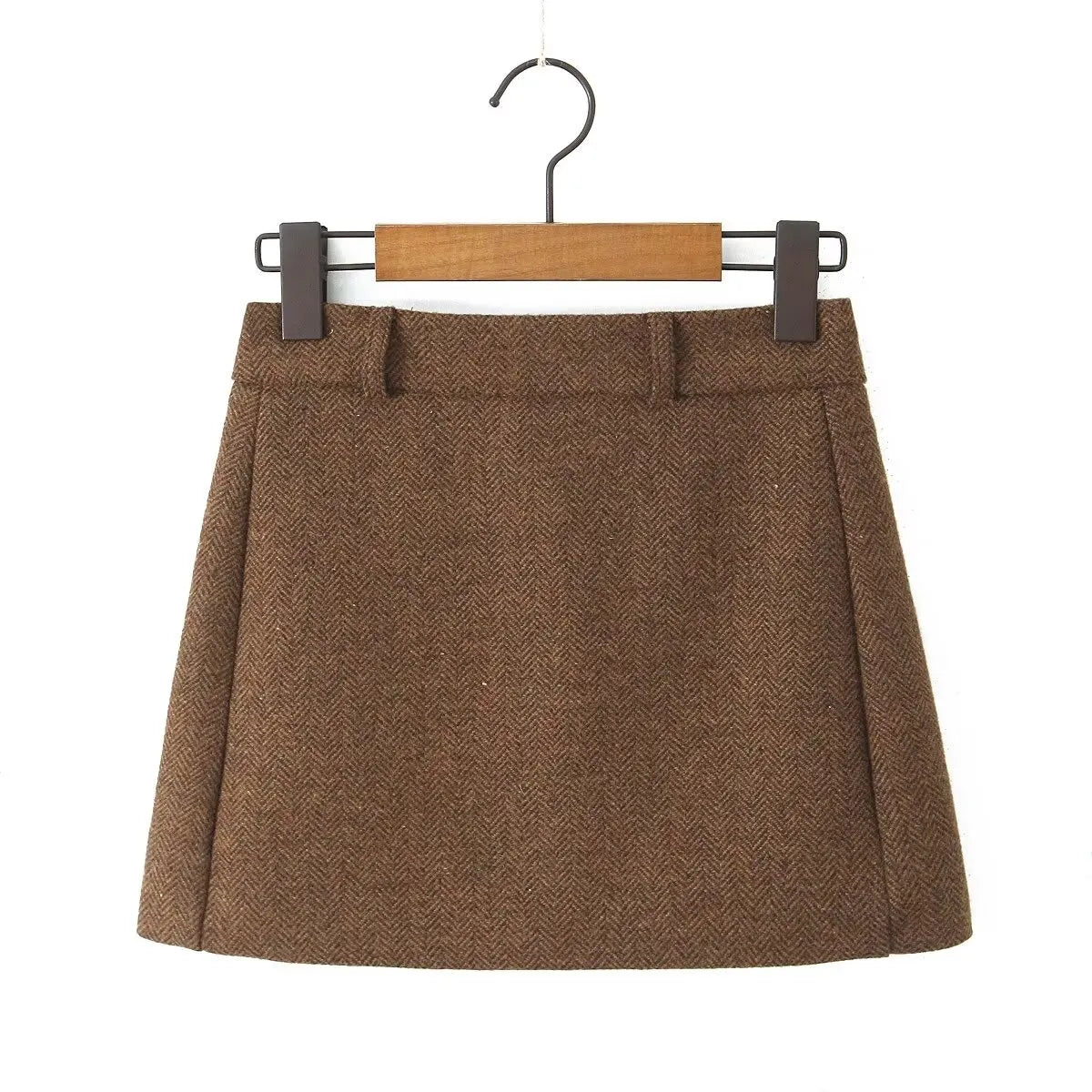 YENKYE Women Vintage High Waist Woolen A-line Mini Skirt Elegant Lady Office Wear Autumn Winter Skirts.