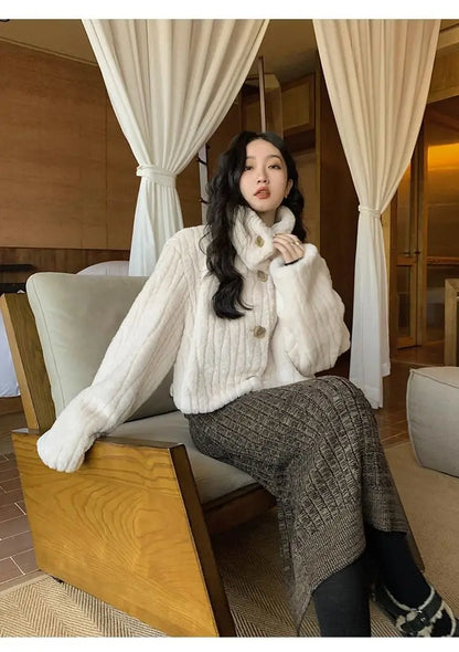 2025 Winter Fashion Stand Collar Warm Plush Short Jacket Women Autumn Retro Street Thickened Loose Harajuku Casual Short Jacket