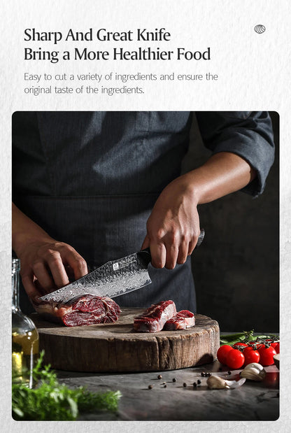 XINZUO 1-5PCS Damascus Steel Kitchen Knife 10Cr15CoMov Steel Core Chopping Vegetables And Fruits Household Kitchen Knife.