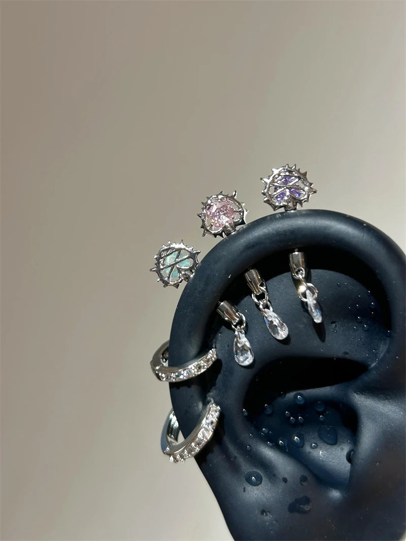 1 PCS Thorn Love Heart Water Droplet Zircon Ear Bone Nail 316L Medical Titanium Steel Earrings for Women Y2K Punk Jewelry.
