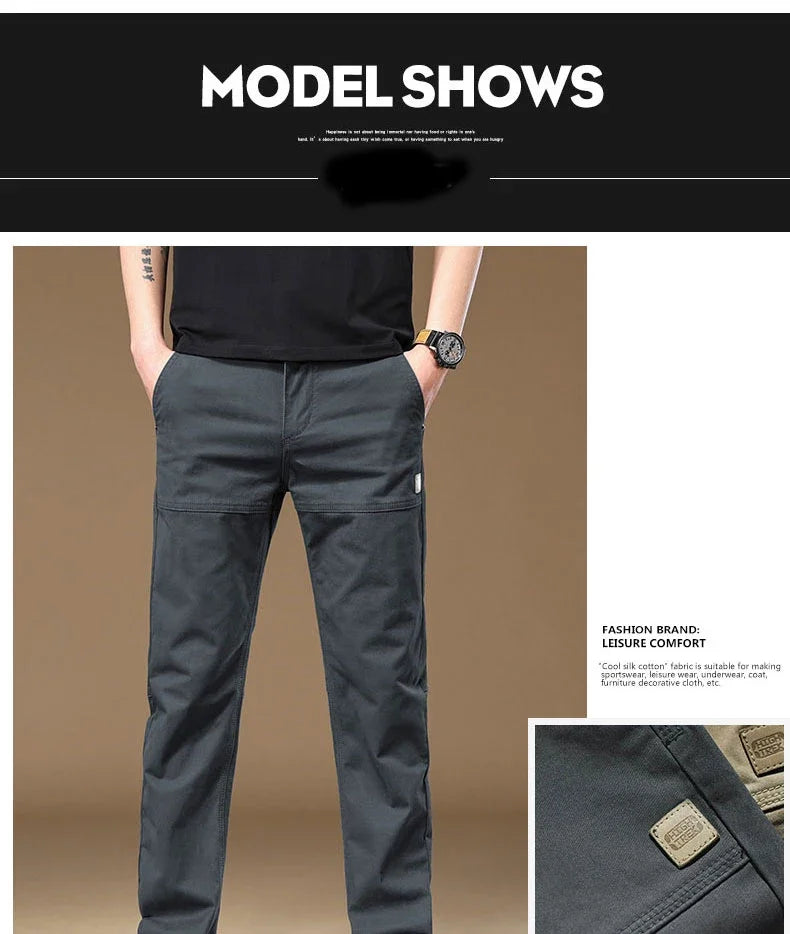 Men's Pants 97% Cotton Thick Business Casual Korean Grey Cargo Trousers Male Large Size 38 40 Brand Clothing Pant.