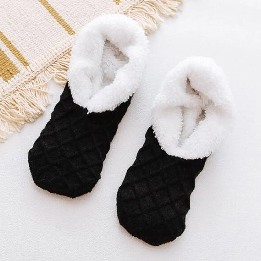 6/5/4/3/2/1Women's Warm Solid Color Floor Socks Non Slip Plush Knitted Coral Fleece Socks No Show Socks.