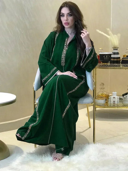 Ramadan Abaya Femme Musulmane marok kanis chen Kaftan für Frau Mode feste Diamanten voller Ärmel lose türkische Dubai Robe