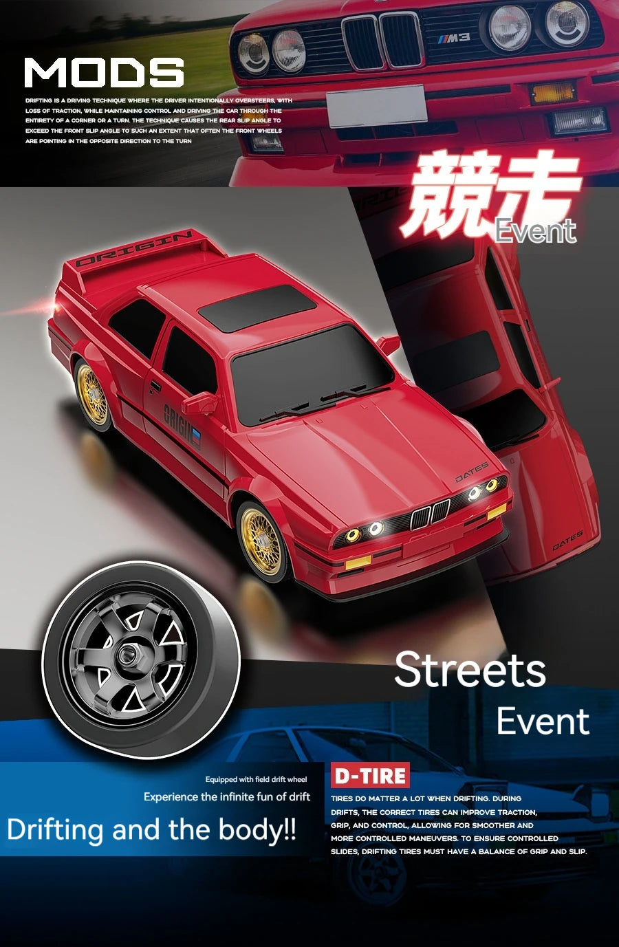 New Rc Car Four-Wheel Drive 1:16 Retro E30 Sports Car Remote Control Car 4wd 30km/H High Speed Drift Car 2.4g Cvt Rc Car Toy Boy.