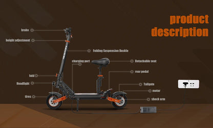 KuKirin G2 Max Electric Scooter 10 "Off-road Tire 1000W 55 Km/h Max Speed 48V 20.8Ah 70km Range Detachable Seat Adjustable Heigh.