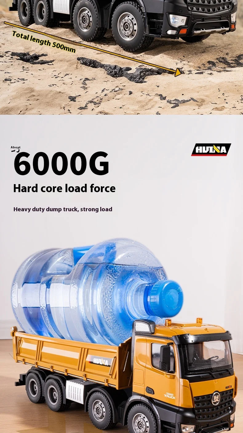 Huina Large 50Cm Rc Dump Truck 1536 12Ch 1/14 Alloy Remote Control Engineering 8Wheel Heavy-Duty Dump Truck Cargo Model Boy Gift.