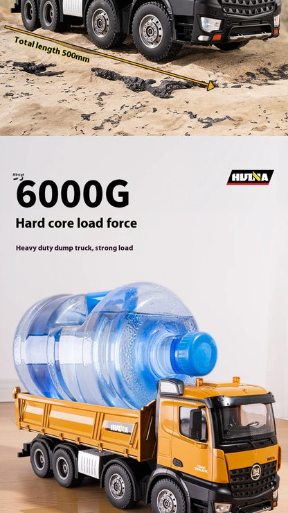 Huina Large 50Cm Rc Dump Truck 1536 12Ch 1/14 Alloy Remote Control Engineering 8Wheel Heavy-Duty Dump Truck Cargo Model Boy Gift.