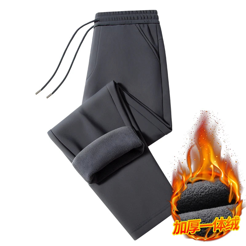 M-9XL Plus Velvet Trousers Men's Plus Size Autumn and Winter Thickened Casual Sports Pants Fat Mid-high Waist Solid Color Pants