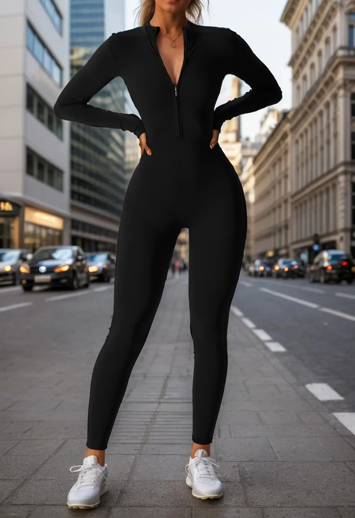 European And American Cross-Border Autumn Winter Zipper-Up Long Sleeve Yoga Onesie Women's Sports Fitness Seamless Bodysuit.