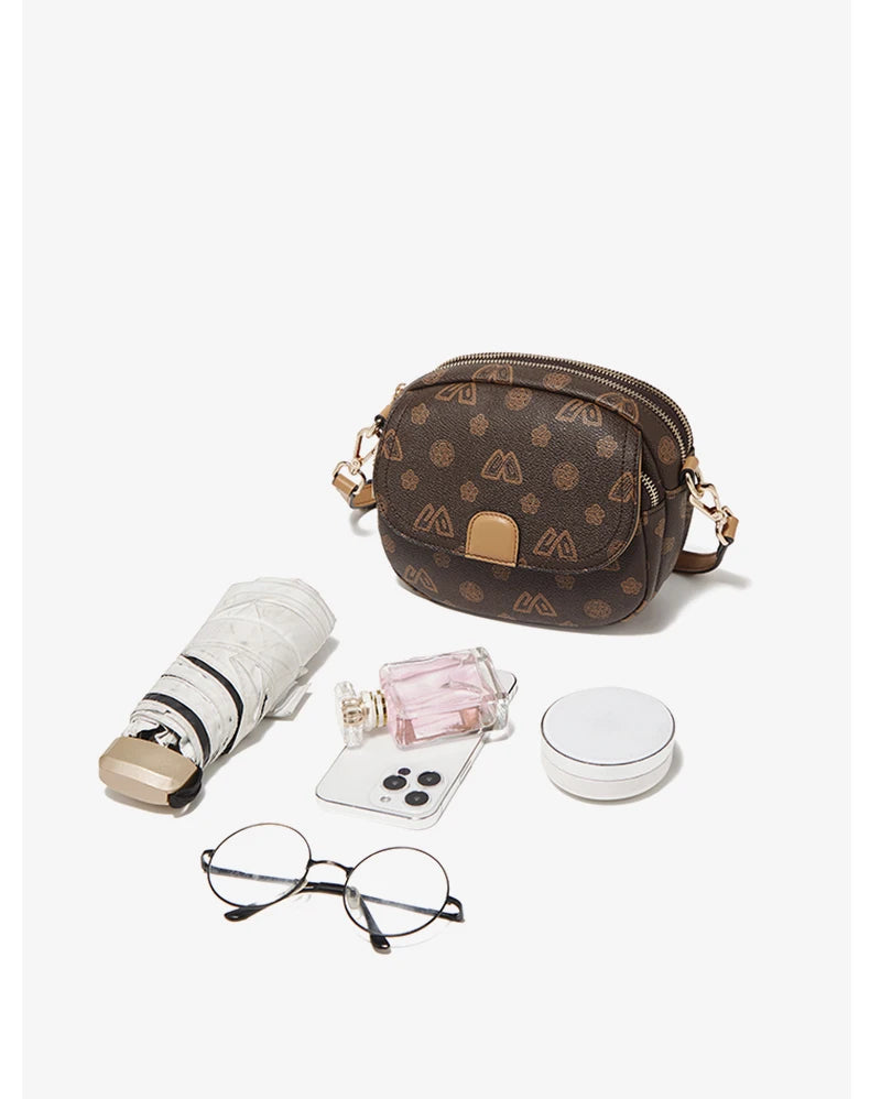 FOXER Women Small Shoulder Bag Fashion Monogram PVC Lady Crossbody Handbag with Adjustable Strap