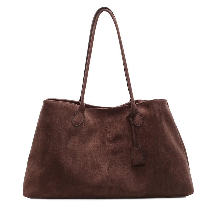 Korean Style Casual Suede Shoulder Bag for Girls Large Capacity All-match Shoulder Pouch Handbag Underarm Tote Storage