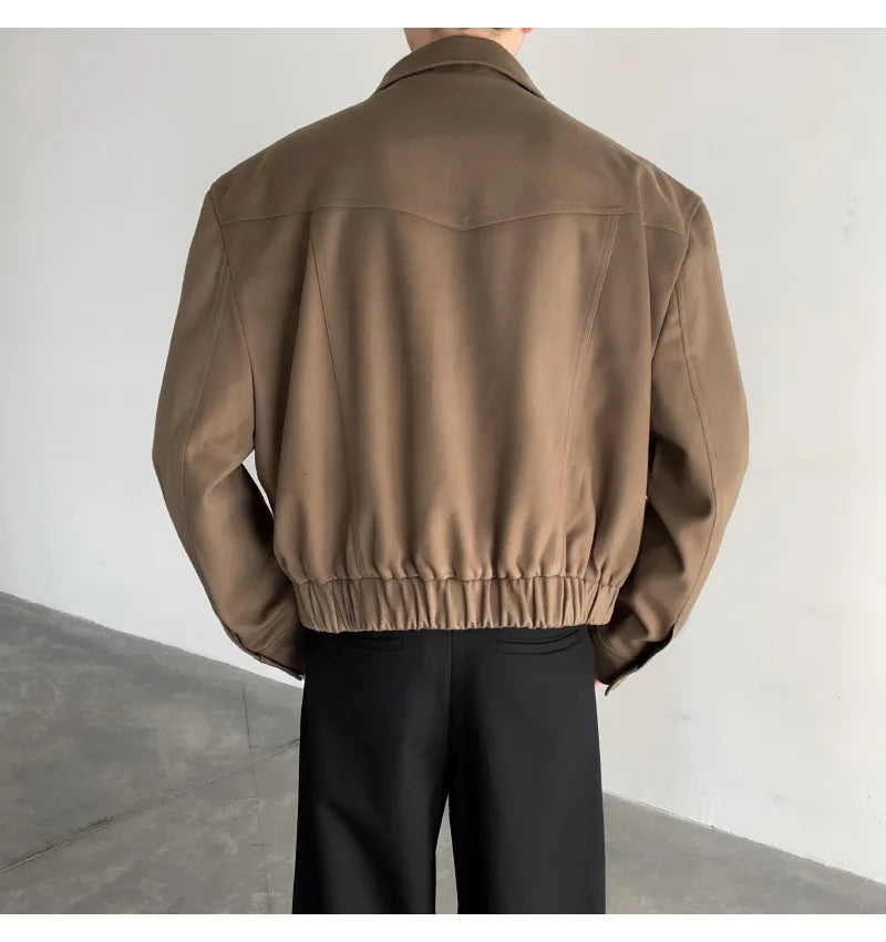 Short Jacket Men's Autumn Winter Handsome American Shoulder Pad Coat High-end Lapel Baseball Uniform