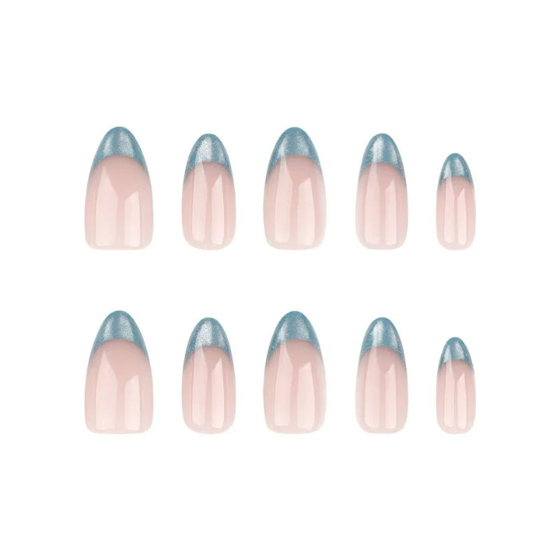 24Pcs/set Almond Press-On French Nail Tips Green Cat Eye False Nails Simple&Elegant Wearable Nail Art for Women&Girls Daily Wear.