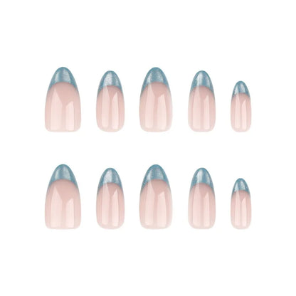 24Pcs/set Almond Press-On French Nail Tips Green Cat Eye False Nails Simple&Elegant Wearable Nail Art for Women&Girls Daily Wear.