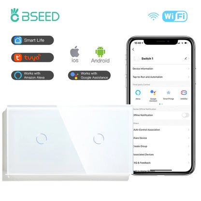 BSEED WIFI Touch Schalter Serie Wand Smart Licht Schalter Blaue LED Hintergrundbeleuchtung Glas Sensor Bildschirm Tuya APP Schalter EU Standard.