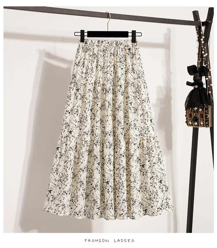 2025 Vintage Draped Elegant Chinese Style Women's Half-length Skirts Autumn Floral Pleated A- Line Skirt With Lining.
