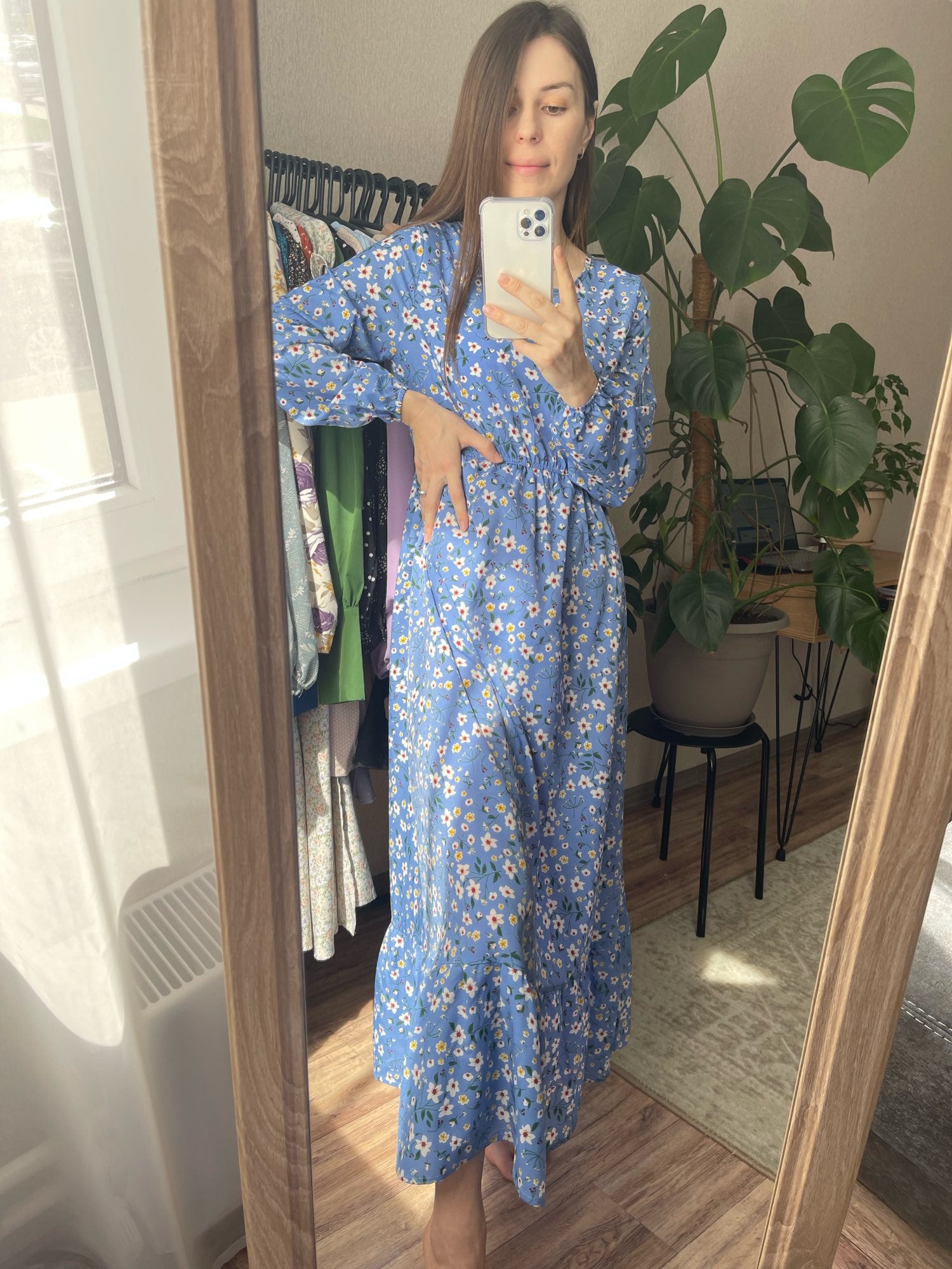 Frühling Sommer Frauen Maxi Kleider Casual Volle Hülse Floral Gedruckt Oansatz Frau Bohe Strand Party Lange Kleid Mujer Vestidos.