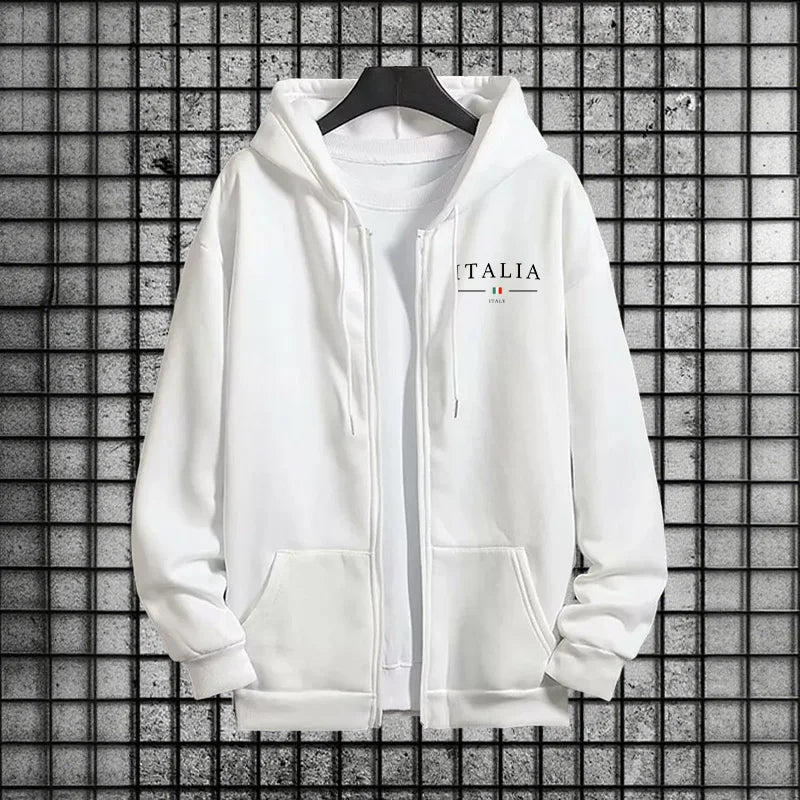 Italy Fashion Men 2 Piece Tracksuit Set Zipper Hoodie with Sweatpants Urban Streetwear Outfit Autumn Winter Fashion Sportswear.