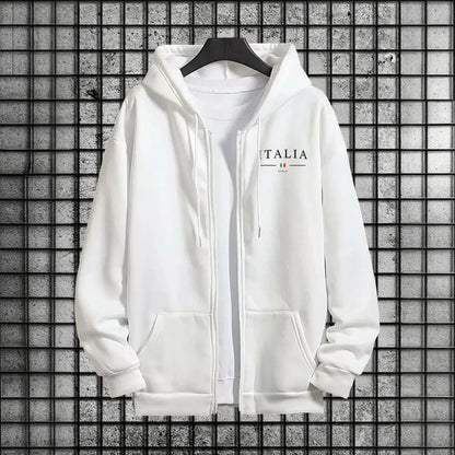 Italy Fashion Men 2 Piece Tracksuit Set Zipper Hoodie with Sweatpants Urban Streetwear Outfit Autumn Winter Fashion Sportswear.