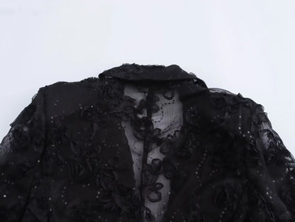 MUJER Sequin Pants Sets for Women 2 Pieces Flower Women's Pants Blazer Suits 2 Pieces Sets Women Outfit Semi Sheer Trousers Sets.