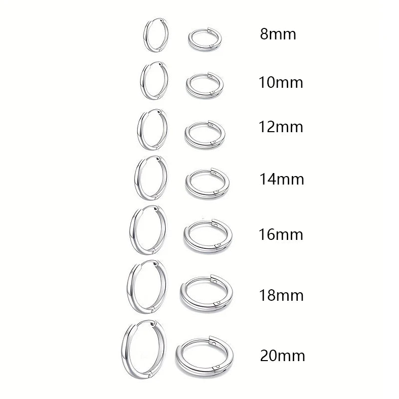 7Pairs/Kit Stainless Steel Huggies Hoop Earrings Multiple Sizes Unisex Sexy Ear Cartilage Piercing Jewelry Wholesale.