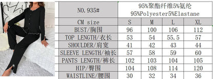 Europe hot-selling new pajamas black fungus edge long-sleeved trousers two-piece set comfortable high-end loungewear.