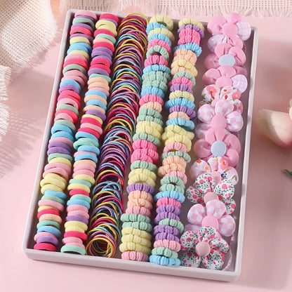 310pcs Hair Accessories Set for Women Colorful Elastic Hair Ties Printed Flowers Hair Bands Girls Sweet Rubber Bands Headbands.