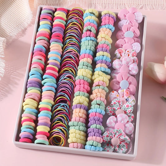 310pcs Hair Accessories Set for Women Colorful Elastic Hair Ties Printed Flowers Hair Bands Girls Sweet Rubber Bands Headbands.