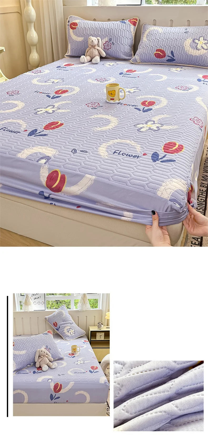 Thicken Bed Cover Waterproof Mattress Protector Elastic Bedspread Printed Bed Linen for Home 매트리스 커버 (No Pillowcase).