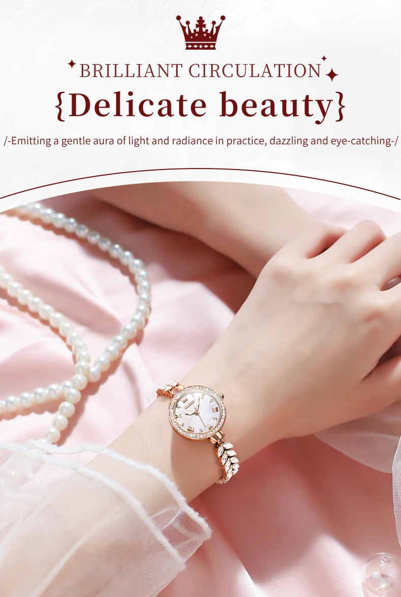 OLEVS 9971 Women's Watches Elegant Fashion Original Wristwatch Waterproof  Fish Bone Strap Luminous Hand Diamond Bezel Reloj.