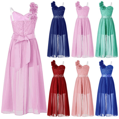Elegantes Partykleid für Mädchen, Hochzeit, Geburtstag, Abschlussball, Bühne, Festzug, glänzende Pailletten, Perlenapplikation, Spitze, Chiffon, Overall-Kleider.