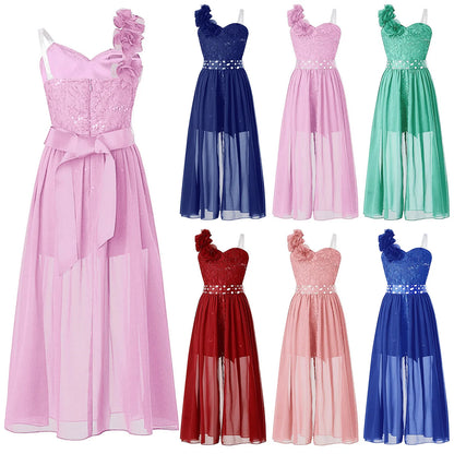 Elegantes Partykleid für Mädchen, Hochzeit, Geburtstag, Abschlussball, Bühne, Festzug, glänzende Pailletten, Perlenapplikation, Spitze, Chiffon, Overall-Kleider.