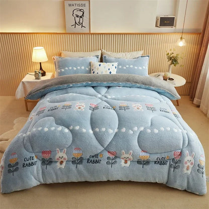 Winter Thicken Blanket Quilt Lamb Wool Double Layer Thick Warm Blanket 150/180/200 Comforter Throw Blankets for Beds Bedding 이불