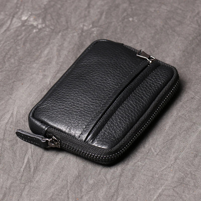 Genuine Leather Suitable for Men Women Pocket Wallets Mini Zipper Small Purses Retro Key Holder Money Bag Coin Change Purse.