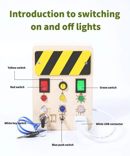 Montessori Busy Board Sensory Toys Wooden With LED Light Switch Control Board Travel Activities Children Games For 2-4 Years Old