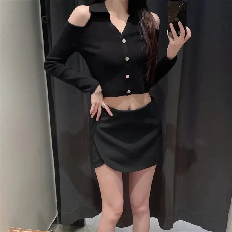 MUJER 2025 Black Mini Skirt Shorts Woman Fashion Asymmetric Skort For Women High Waist Short Skirts Woman Summer Casual Shorts.