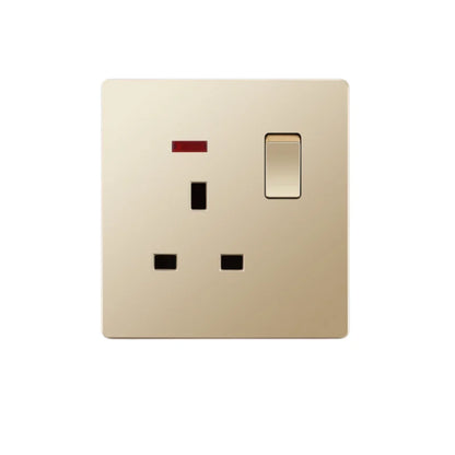 UK Standard 13A Gold USB Stecker Wandsteckdose Lichtschalter, 220V Universal 6-Loch-Doppelsteckdose mit 2,1A USB-Ladeanschluss.