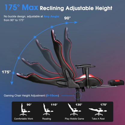 Massage-Gaming-Stuhl, 7-Punkt-Sitzhöhe, ergonomischer Bürostuhl mit Fußstütze und Lordosenstütze, GC-RC03 Stühle