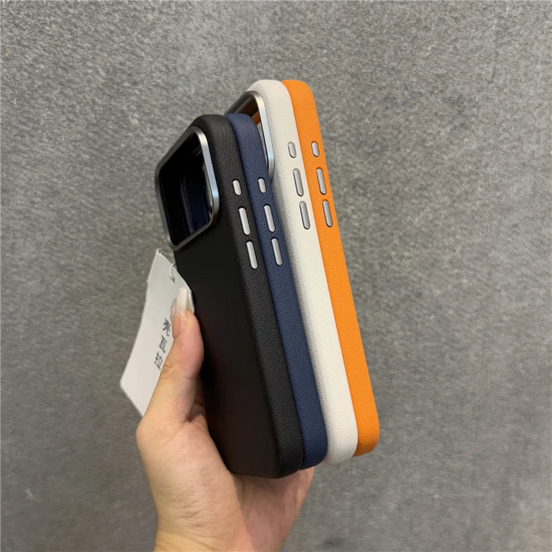 Luxury Solid Color PU Leather Magsafe Case For iPhone 17 Air 17Pro 17Pro Max Active Touch Camera Button Lens Protection Cover.