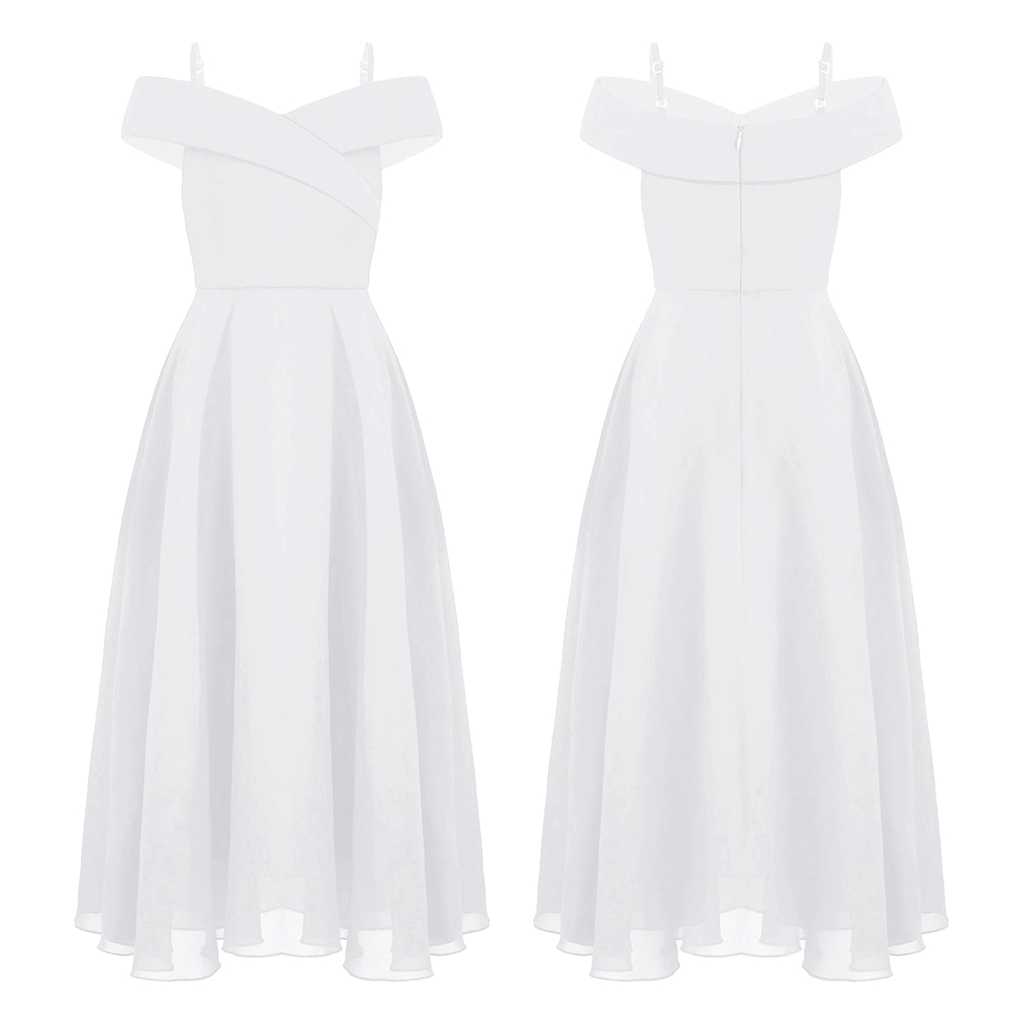 Elegantes Chiffon-Partykleid für Mädchen, schulterfrei, verstellbarer Spaghettiträger, bodenlanges Maxikleid für Hochzeit, Geburtstag, Abend