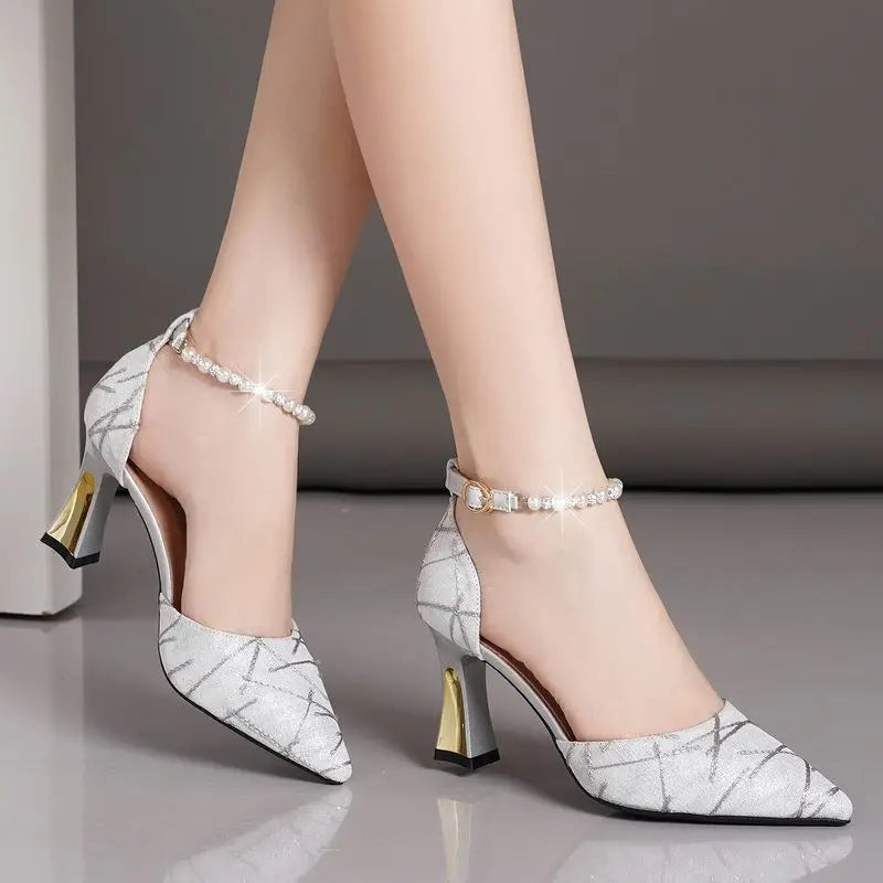 Beads Pumps Pointed Tip Women's High Heels Heeled Sandals Woman Luxury Womens Shoes Woman 2024 Trend Mary Jane Shoes Heel.